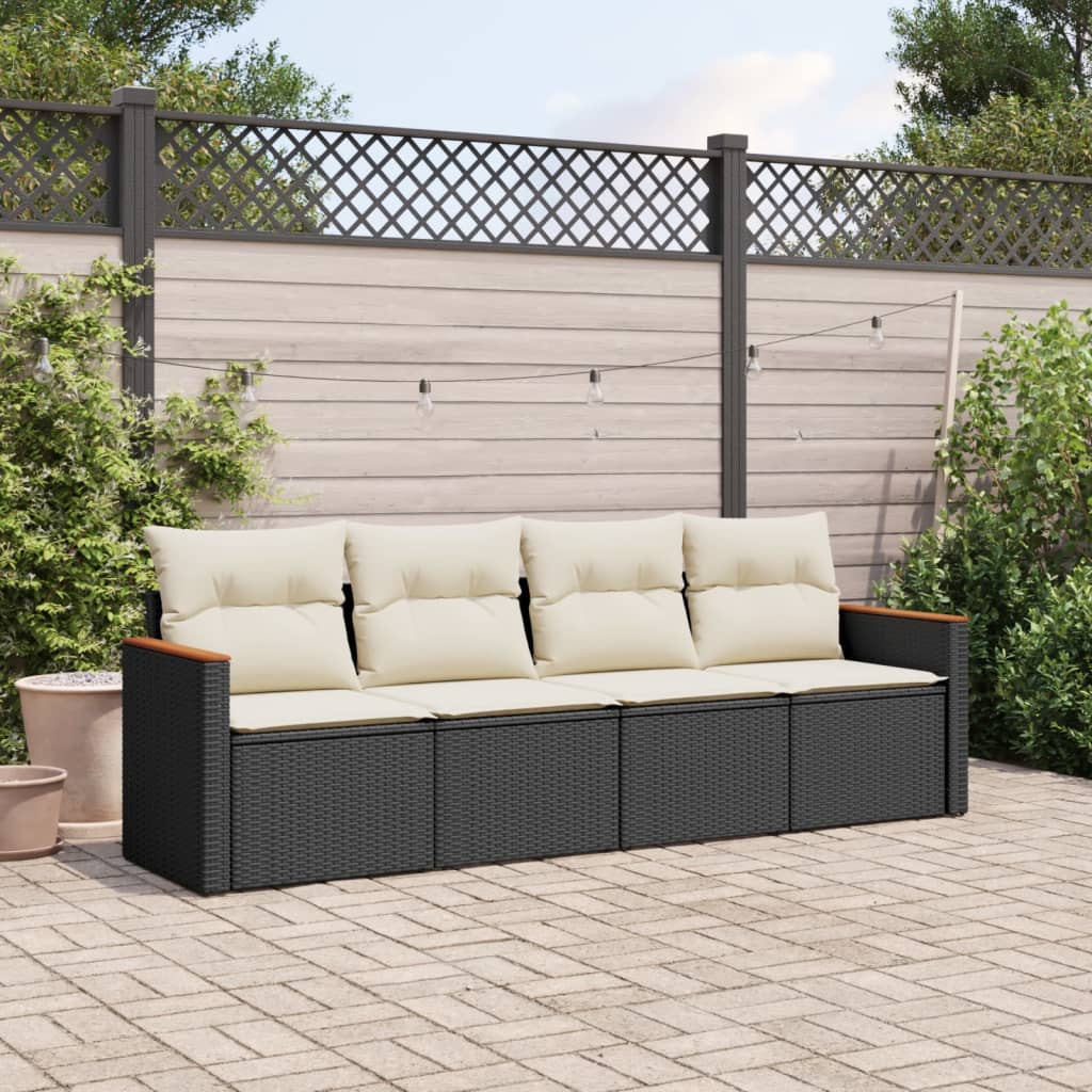 4-delige Loungeset met kussens poly rattan zwart is nu te koop bij PeponiXL, paradijselijk wonen!