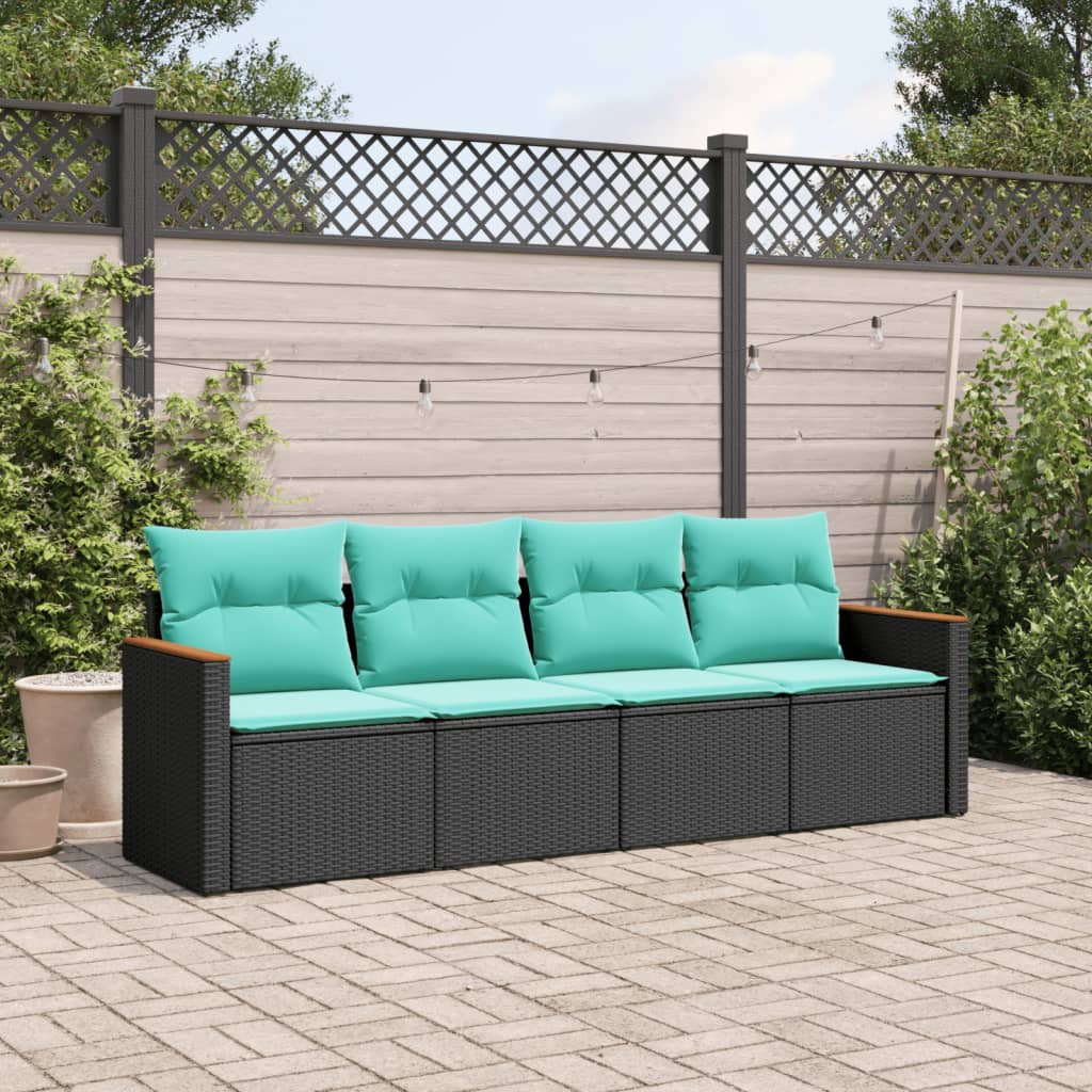 4-delige tuinbankset met kussens, zwart polyrotan is nu te koop bij PeponiXL, paradijselijk wonen!