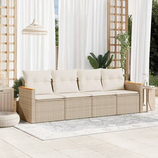 4-delige Loungeset met kussens poly rattan beige is nu te koop bij PeponiXL, paradijselijk wonen!