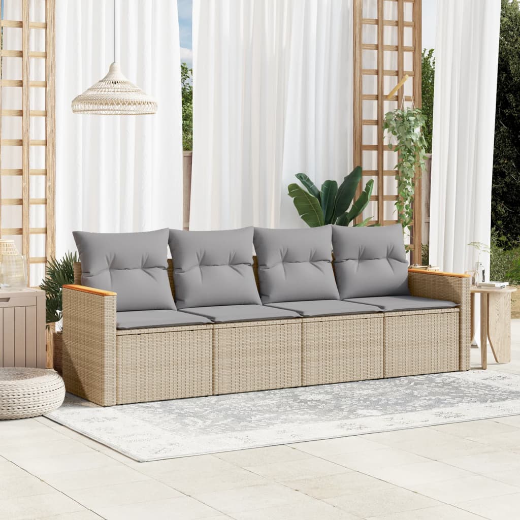 4-delige Loungeset met kussens poly rattan gemengd beige is nu te koop bij PeponiXL, paradijselijk wonen!