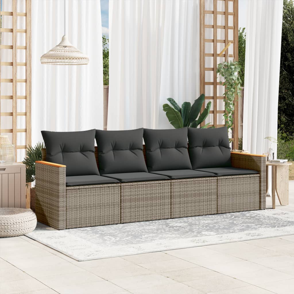 4-delige Loungeset met kussens poly rattan grijs is nu te koop bij PeponiXL, paradijselijk wonen!