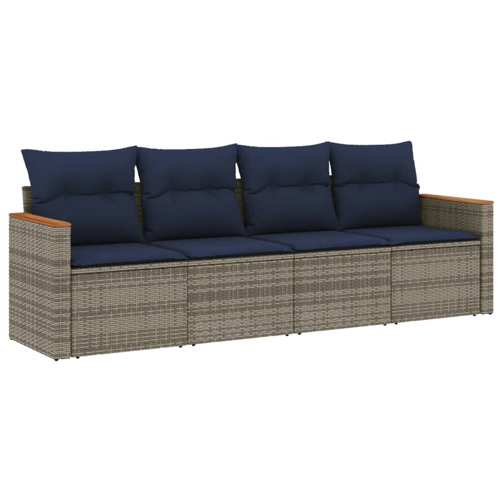 4-delige tuinbankset met kussens, grijs polyrotan is nu te koop bij PeponiXL, paradijselijk wonen!