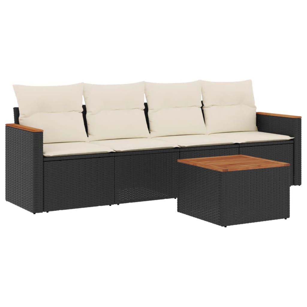 5-delige Loungeset met kussens poly rattan zwart is nu te koop bij PeponiXL, paradijselijk wonen!