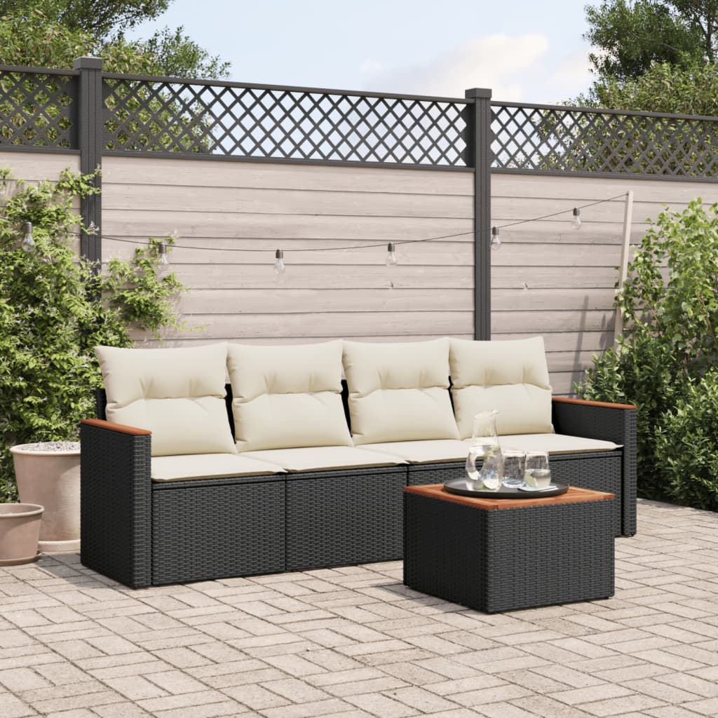 5-delige Loungeset met kussens poly rattan zwart is nu te koop bij PeponiXL, paradijselijk wonen!