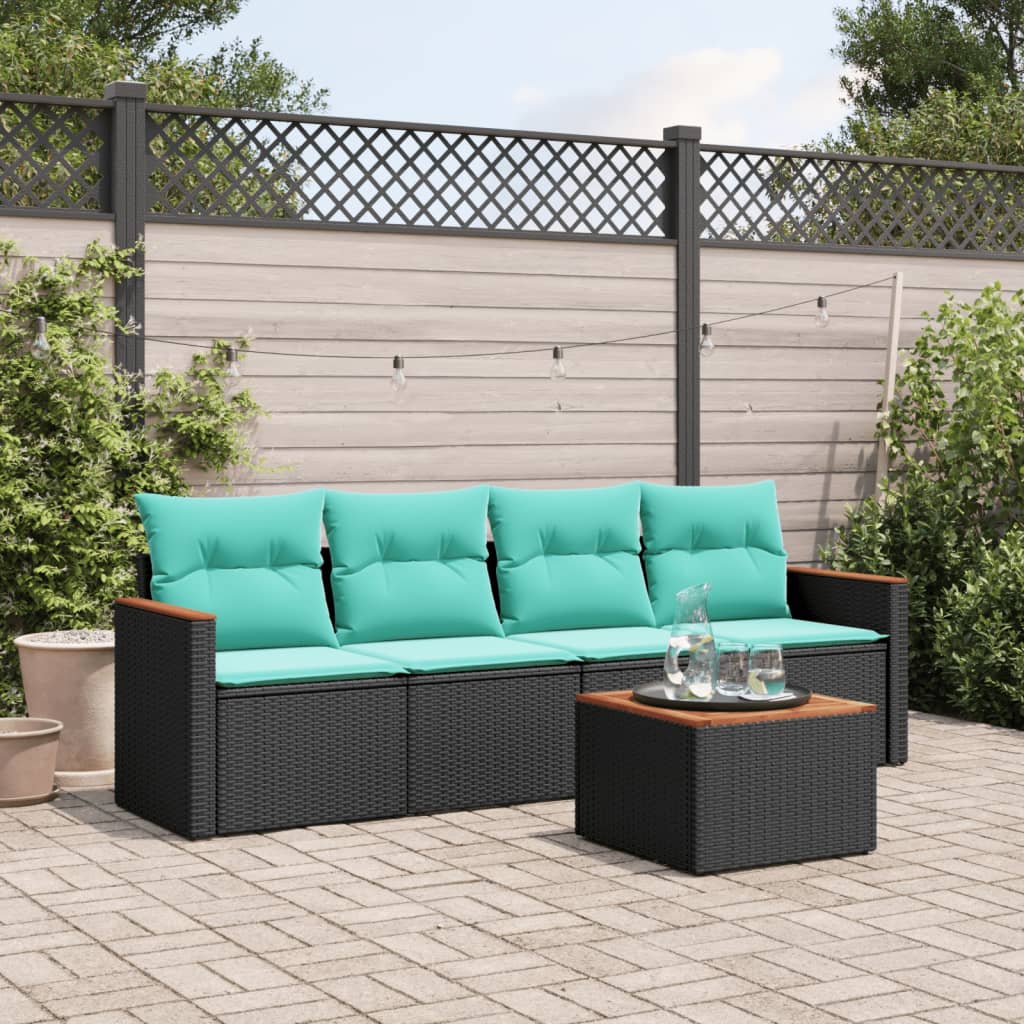 5-delige tuinbankset met kussens van zwart polyrotan is nu te koop bij PeponiXL, paradijselijk wonen!