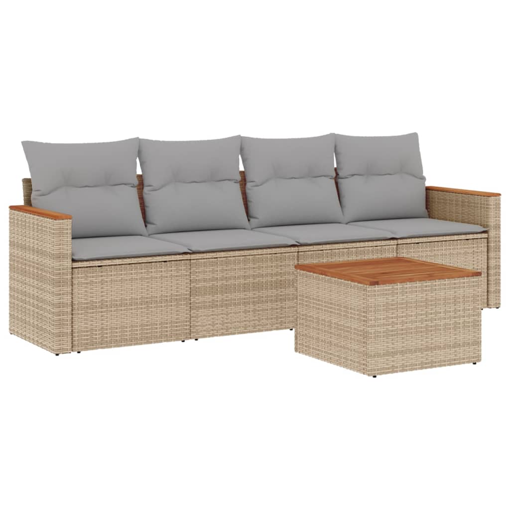 5-delige Loungeset met kussens poly rattan gemengd beige is nu te koop bij PeponiXL, paradijselijk wonen!