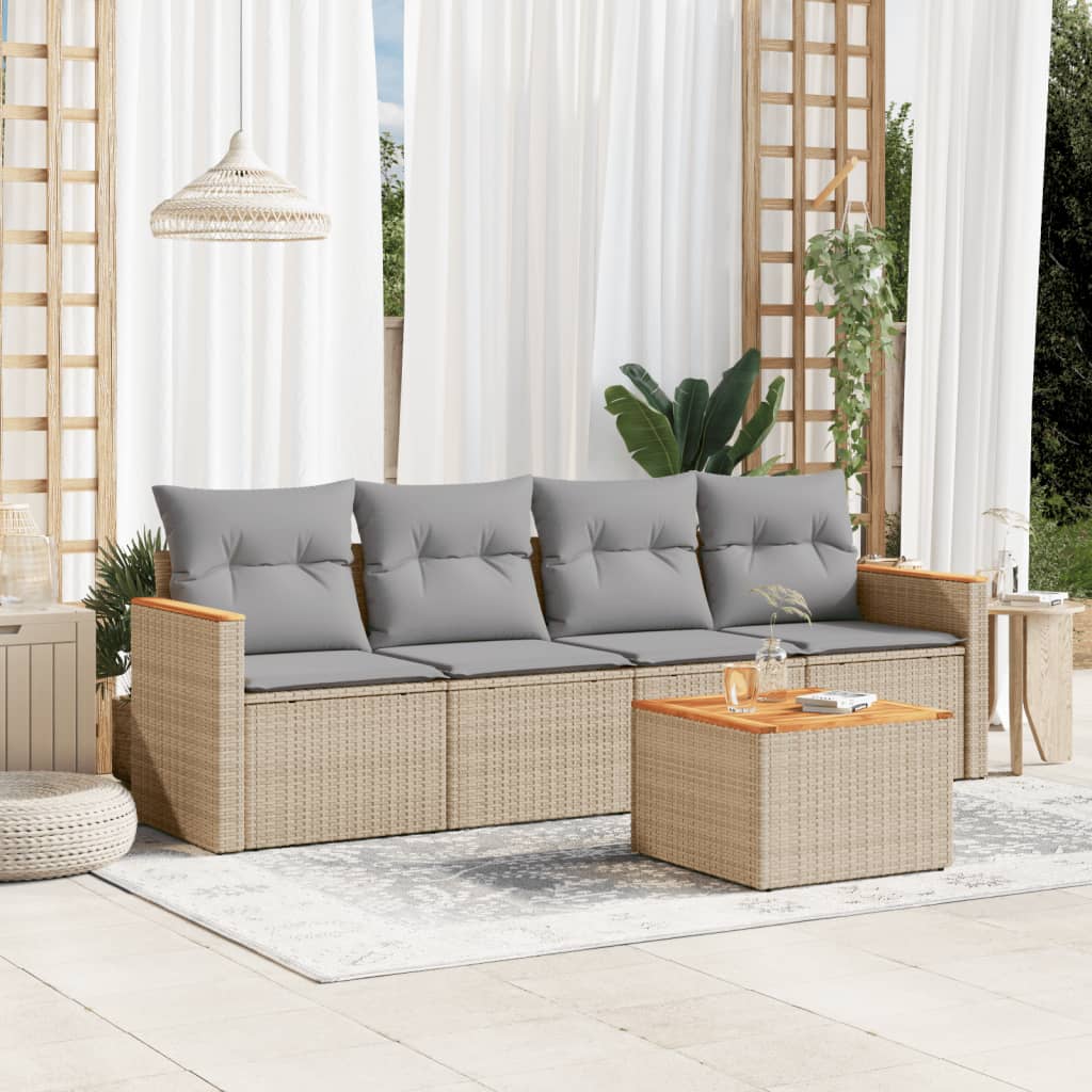 5-delige Loungeset met kussens poly rattan gemengd beige is nu te koop bij PeponiXL, paradijselijk wonen!