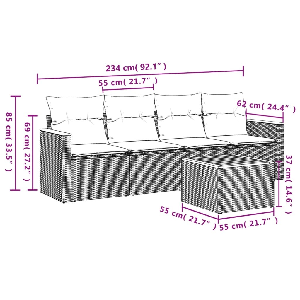 5-delige Loungeset met kussens poly rattan grijs is nu te koop bij PeponiXL, paradijselijk wonen!