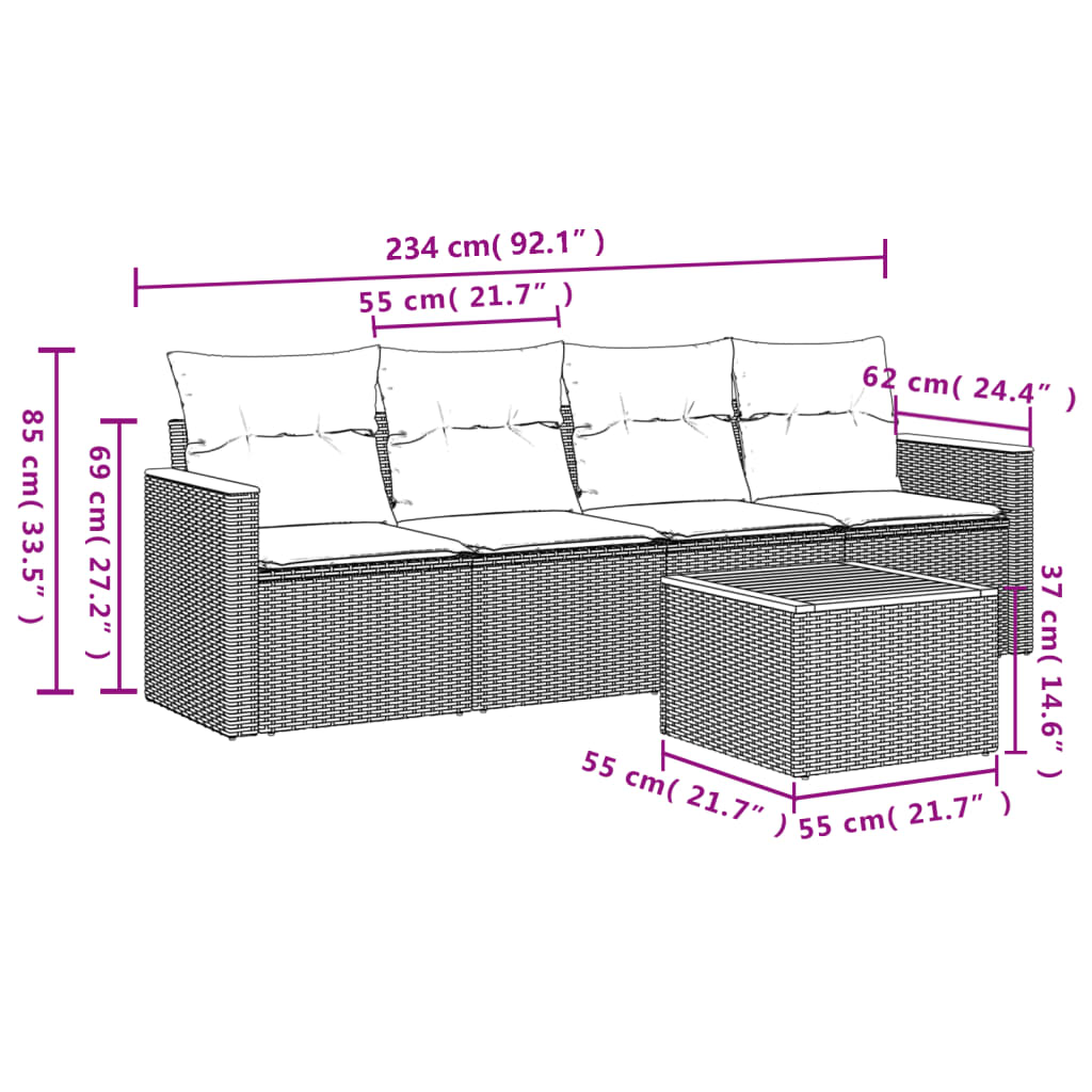 5-delige tuinbankset met kussens, grijs polyrotan is nu te koop bij PeponiXL, paradijselijk wonen!