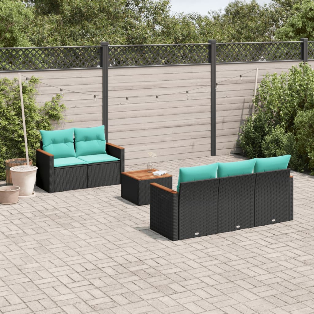 6-delige tuinbankset met kussens van zwart polyrotan is nu te koop bij PeponiXL, paradijselijk wonen!