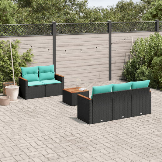 6-delige tuinbankset met kussens van zwart polyrotan is nu te koop bij PeponiXL, paradijselijk wonen!