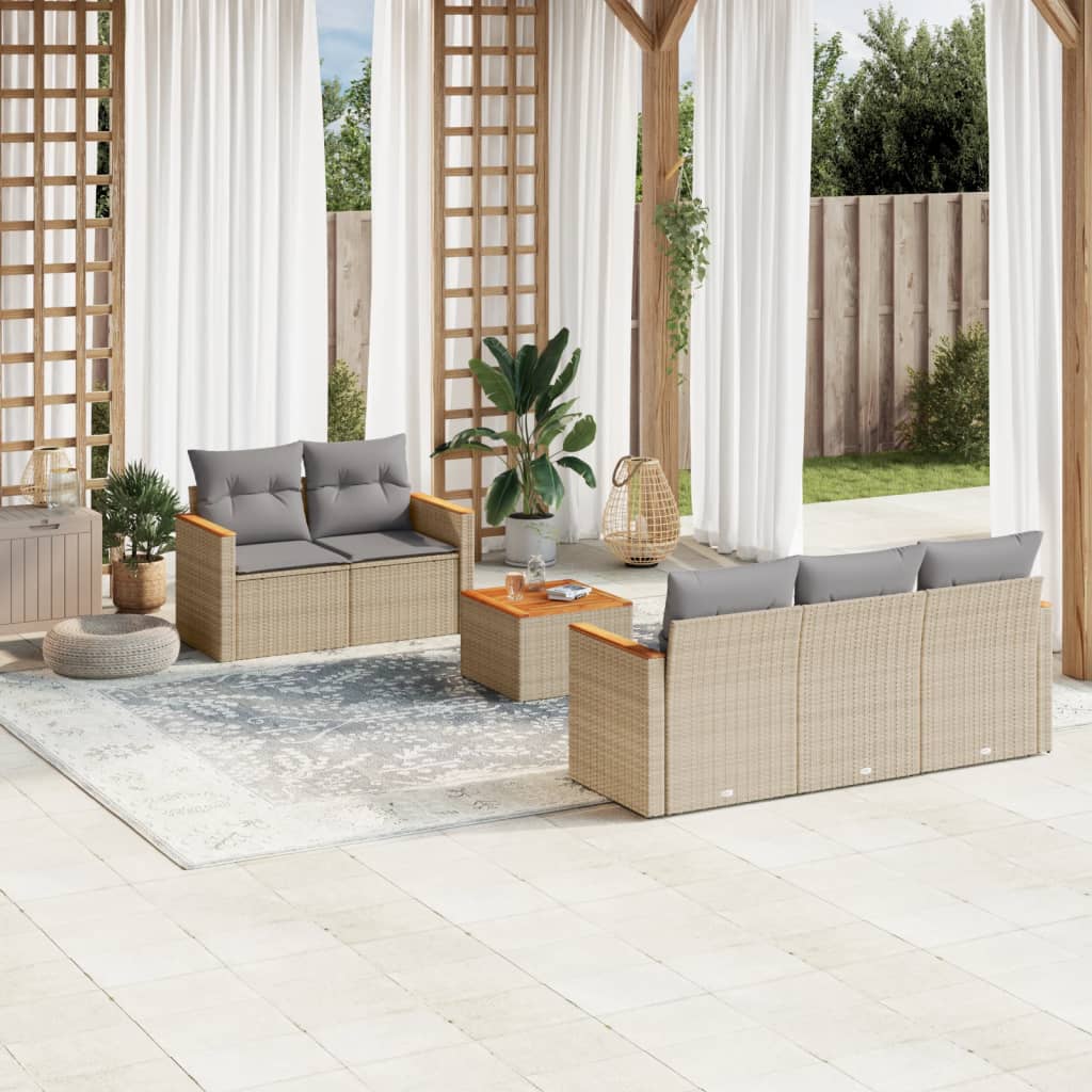 6-delige Loungeset met kussens poly rattan gemengd beige is nu te koop bij PeponiXL, paradijselijk wonen!