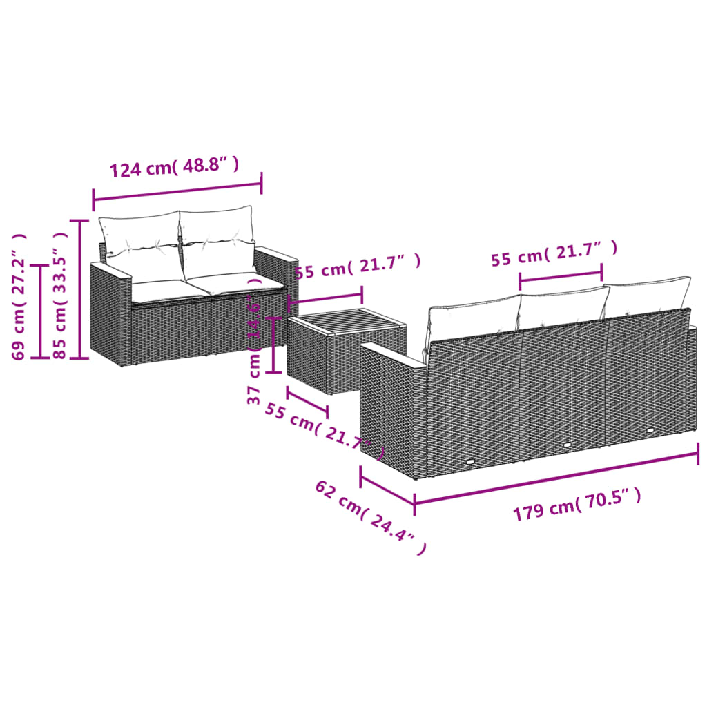 6-delige Loungeset met kussens poly rattan grijs is nu te koop bij PeponiXL, paradijselijk wonen!