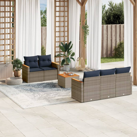 6-delige tuinbankset met kussens, grijs polyrotan is nu te koop bij PeponiXL, paradijselijk wonen!