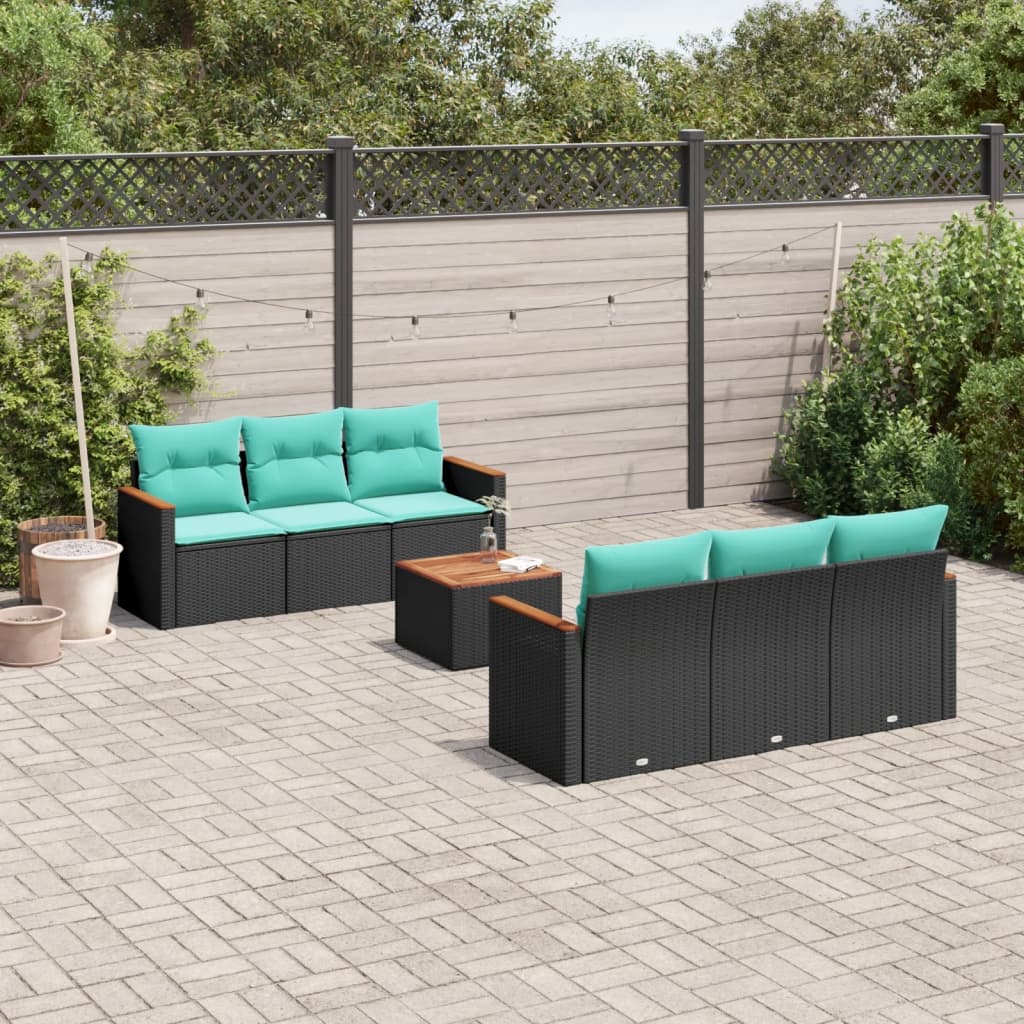 7-delige tuinbankset met kussens van zwart polyrotan is nu te koop bij PeponiXL, paradijselijk wonen!