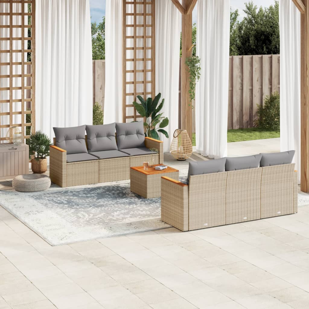 7-delige Loungeset met kussens poly rattan gemengd beige is nu te koop bij PeponiXL, paradijselijk wonen!