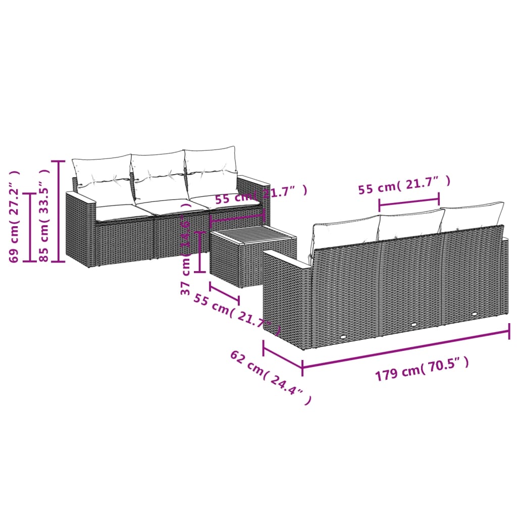 7-delige Loungeset met kussens poly rattan grijs is nu te koop bij PeponiXL, paradijselijk wonen!
