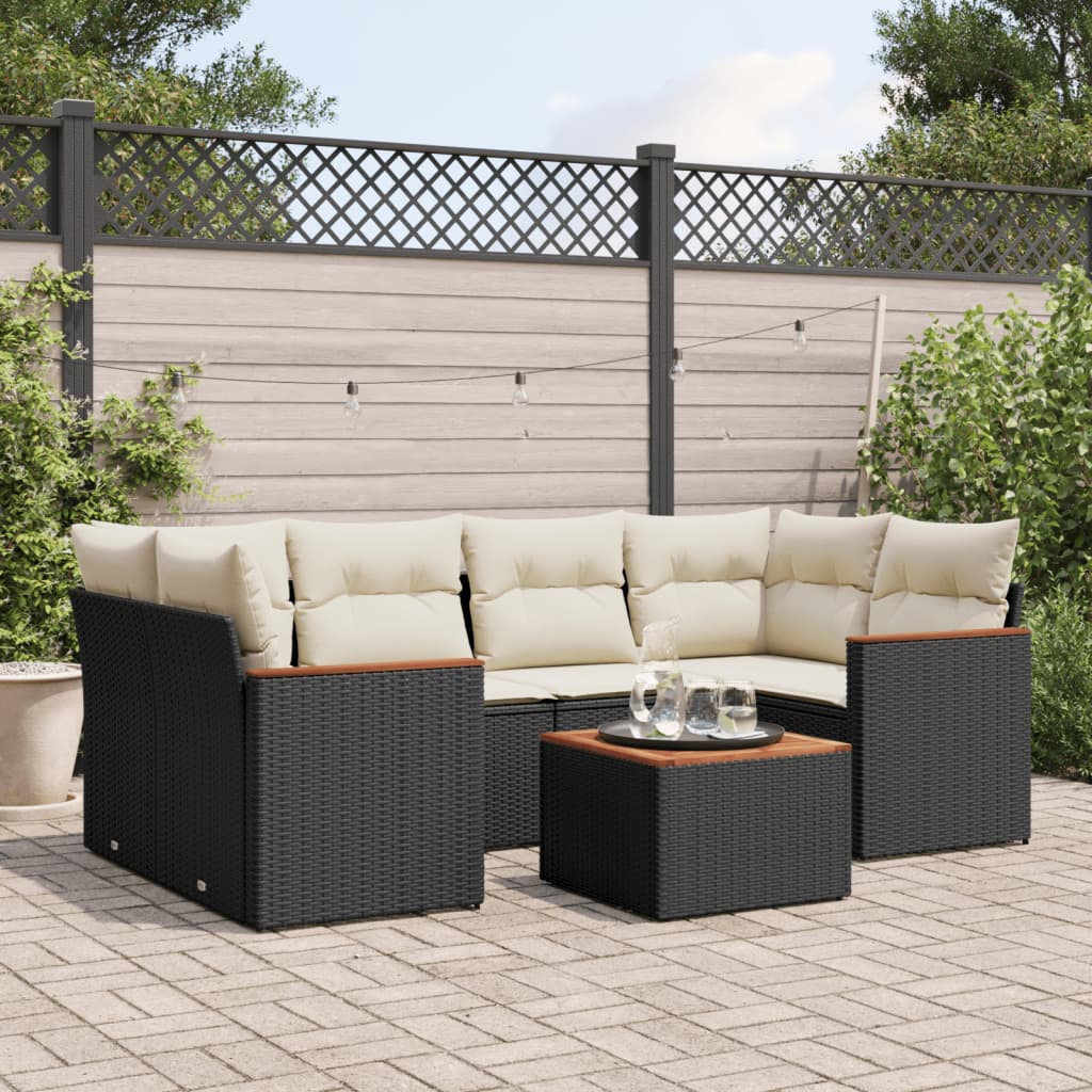 7-delige Loungeset met kussens poly rattan zwart is nu te koop bij PeponiXL, paradijselijk wonen!