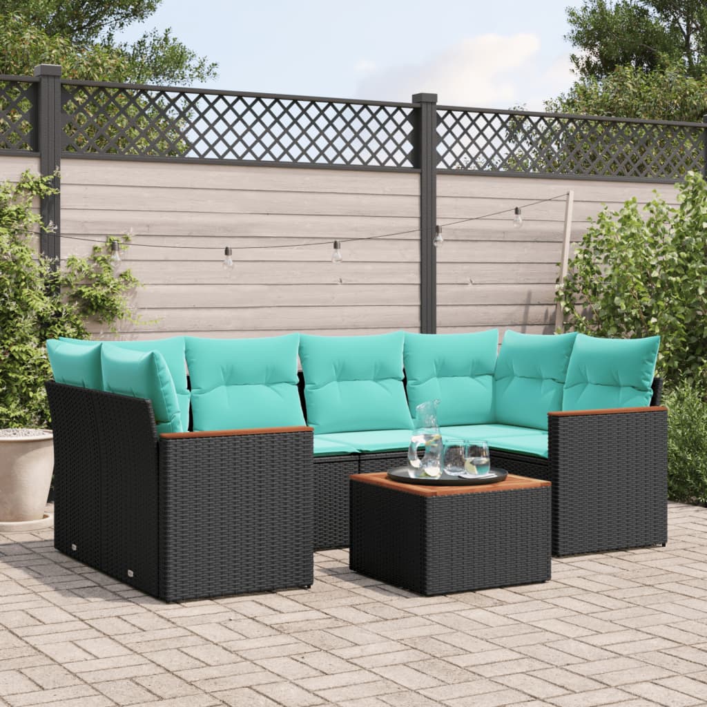 7-delige tuinbankset met kussens van zwart polyrotan is nu te koop bij PeponiXL, paradijselijk wonen!