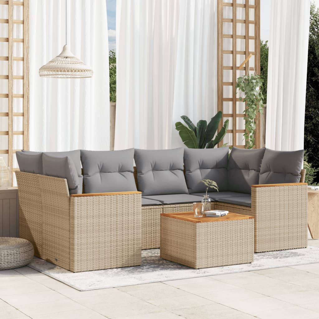 7-delige Loungeset met kussens poly rattan gemengd beige is nu te koop bij PeponiXL, paradijselijk wonen!