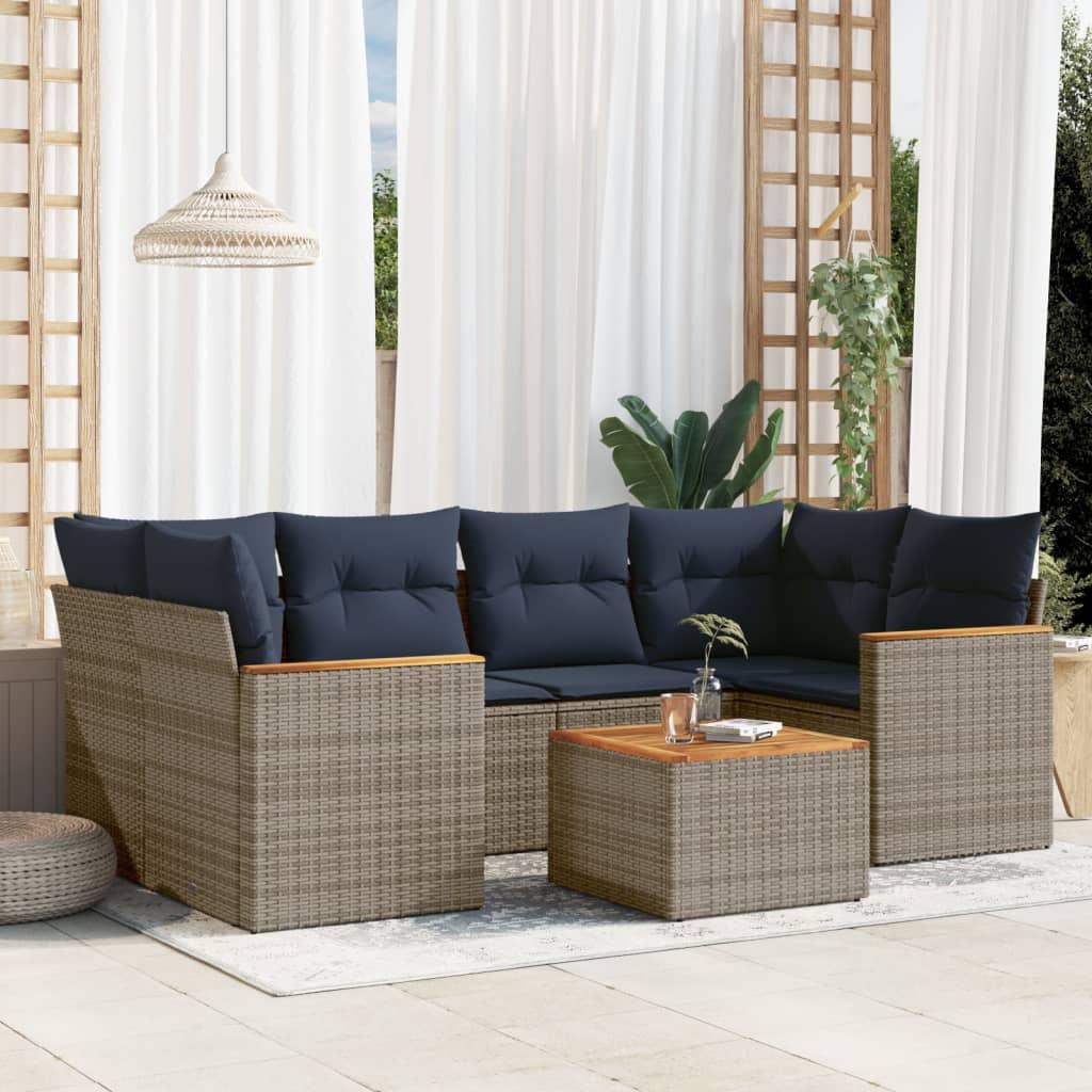 7-delige tuinbankset met kussens, grijs polyrotan is nu te koop bij PeponiXL, paradijselijk wonen!
