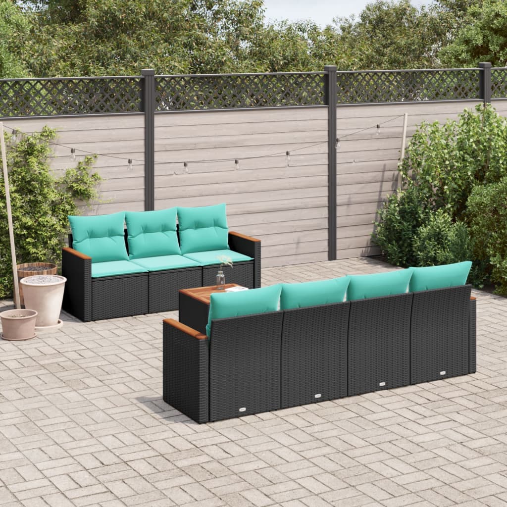 8-delige tuinbankset met kussens, zwart polyrotan is nu te koop bij PeponiXL, paradijselijk wonen!
