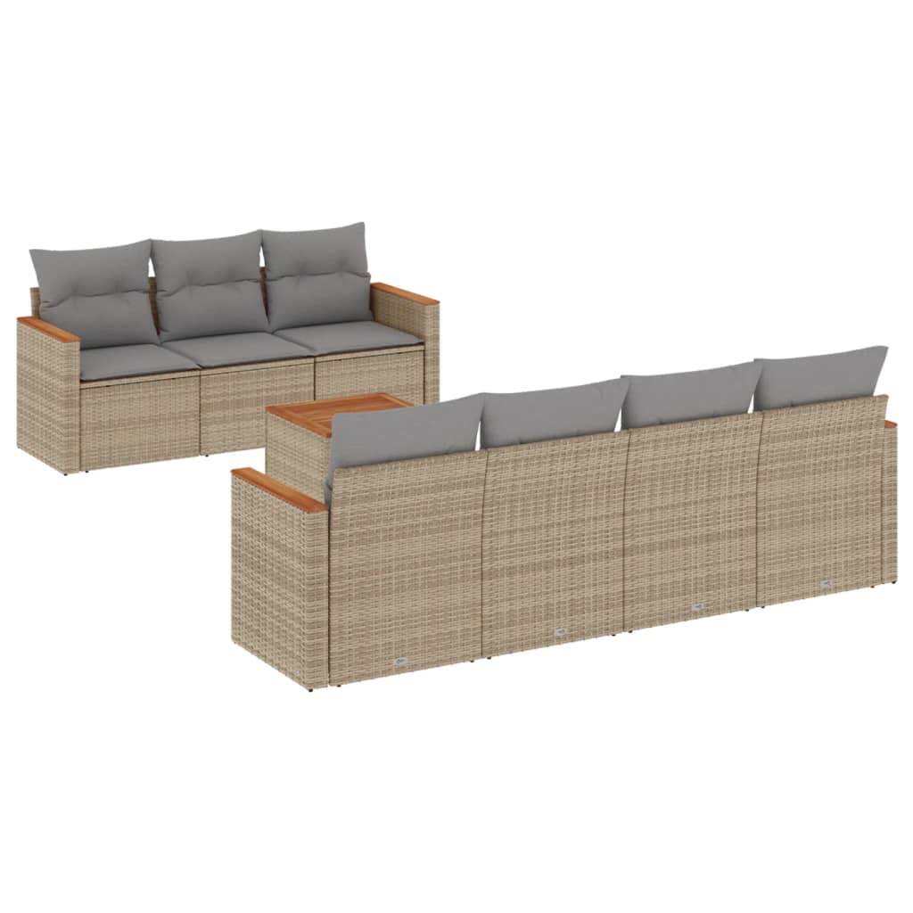 8-delige Loungeset met kussens poly rattan gemengd beige is nu te koop bij PeponiXL, paradijselijk wonen!