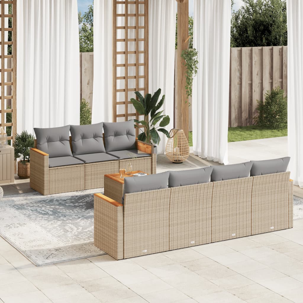 8-delige Loungeset met kussens poly rattan gemengd beige is nu te koop bij PeponiXL, paradijselijk wonen!