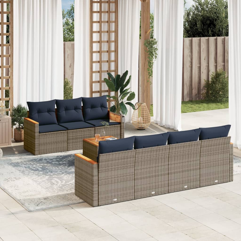 8-delige tuinbankset met kussens, grijs polyrotan is nu te koop bij PeponiXL, paradijselijk wonen!