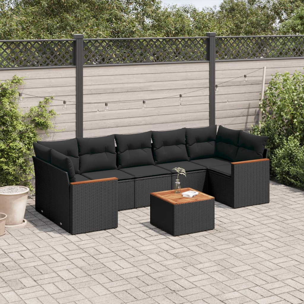 8-delige Loungeset met kussens poly rattan zwart is nu te koop bij PeponiXL, paradijselijk wonen!