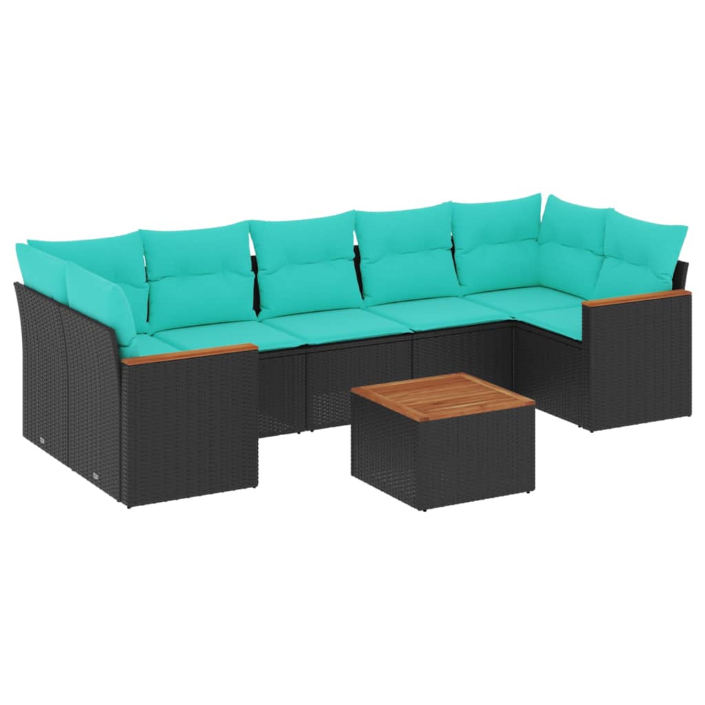 8-delige tuinbankset met kussens, zwart polyrotan is nu te koop bij PeponiXL, paradijselijk wonen!