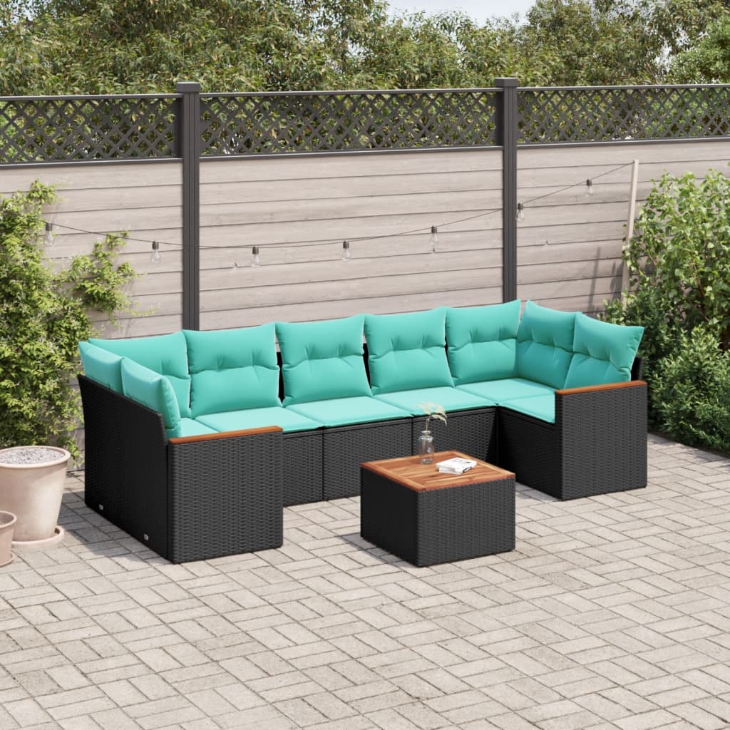 8-delige tuinbankset met kussens, zwart polyrotan is nu te koop bij PeponiXL, paradijselijk wonen!