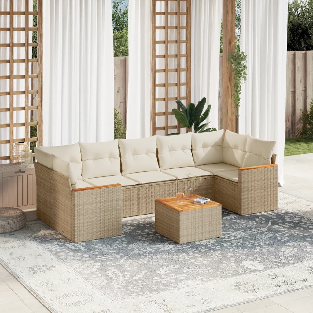 8-delige Loungeset met kussens poly rattan beige is nu te koop bij PeponiXL, paradijselijk wonen!