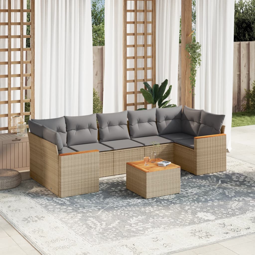 8-delige Loungeset met kussens poly rattan gemengd beige is nu te koop bij PeponiXL, paradijselijk wonen!