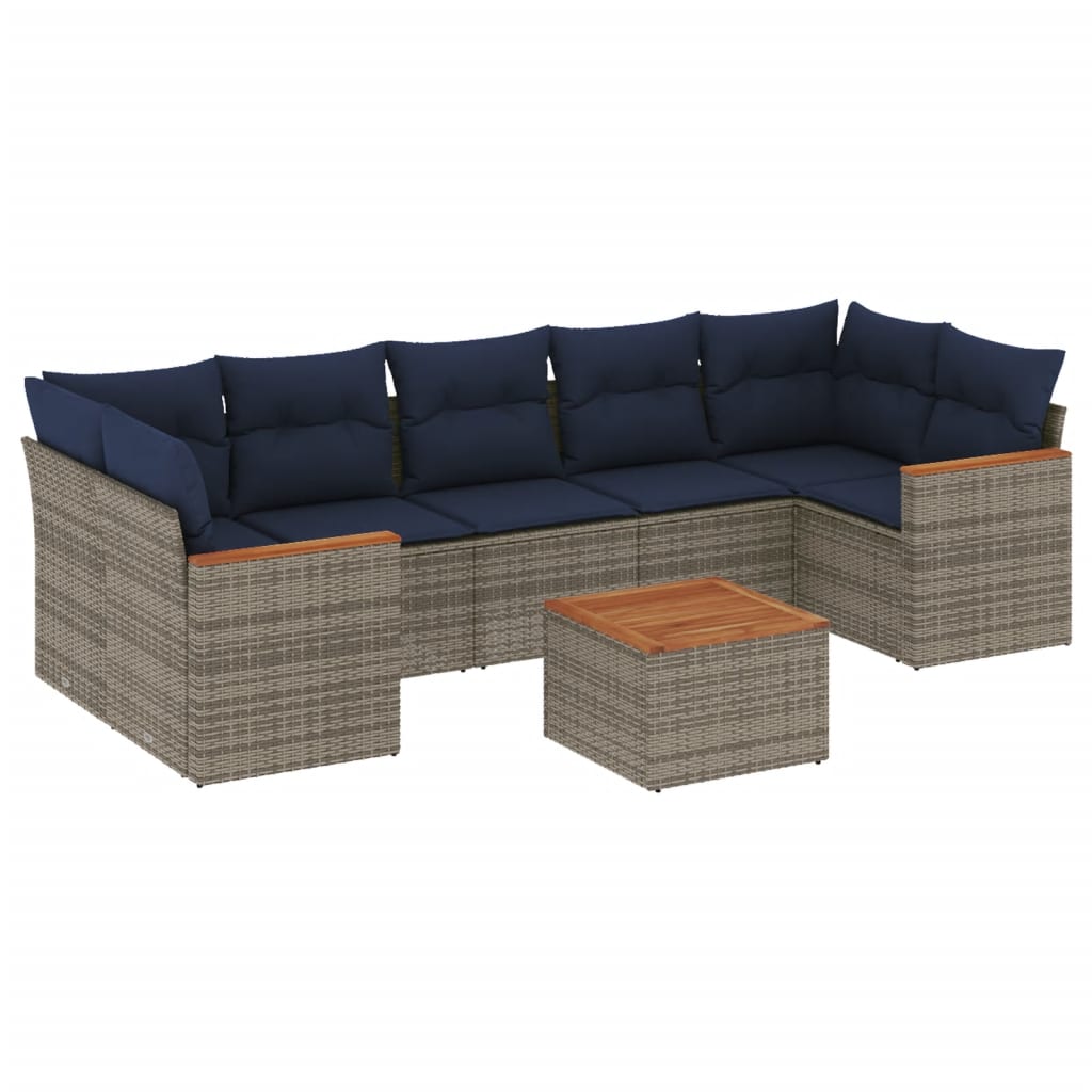 8-delige tuinbankset met kussens, grijs polyrotan is nu te koop bij PeponiXL, paradijselijk wonen!