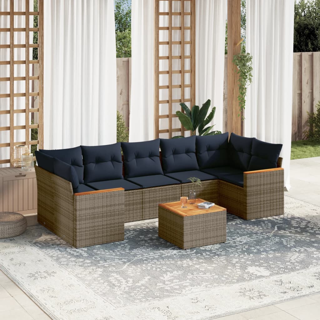 8-delige tuinbankset met kussens, grijs polyrotan is nu te koop bij PeponiXL, paradijselijk wonen!