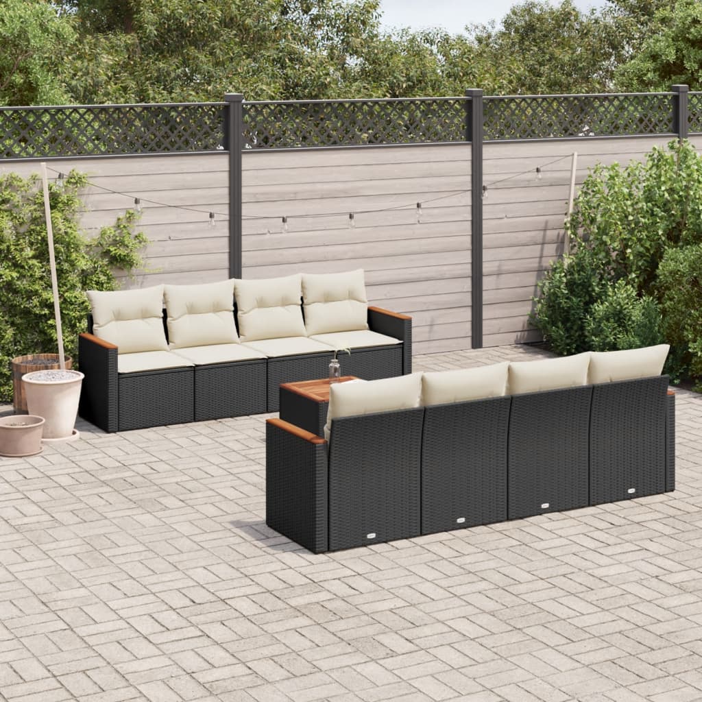 9-delige Loungeset met kussens poly rattan zwart is nu te koop bij PeponiXL, paradijselijk wonen!