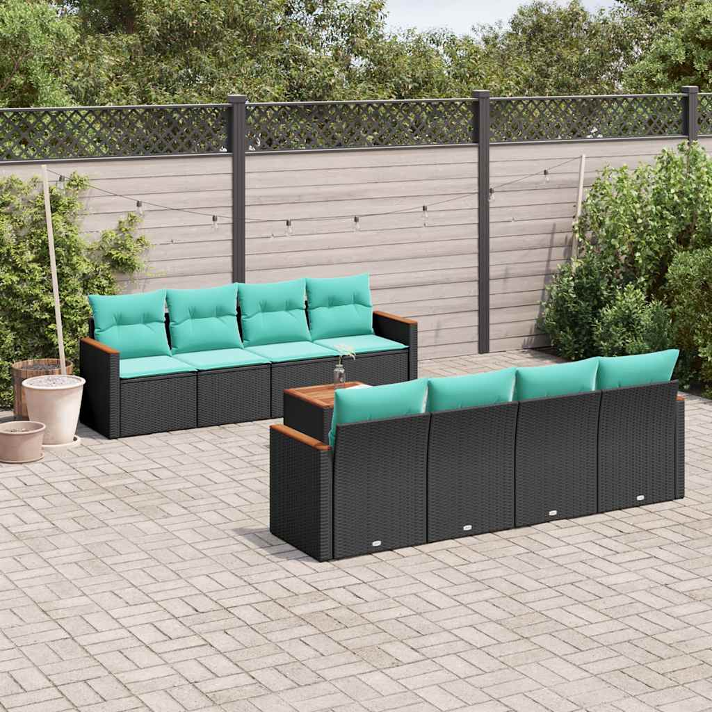 9-delige tuinbankset met kussens van zwart polyrotan is nu te koop bij PeponiXL, paradijselijk wonen!
