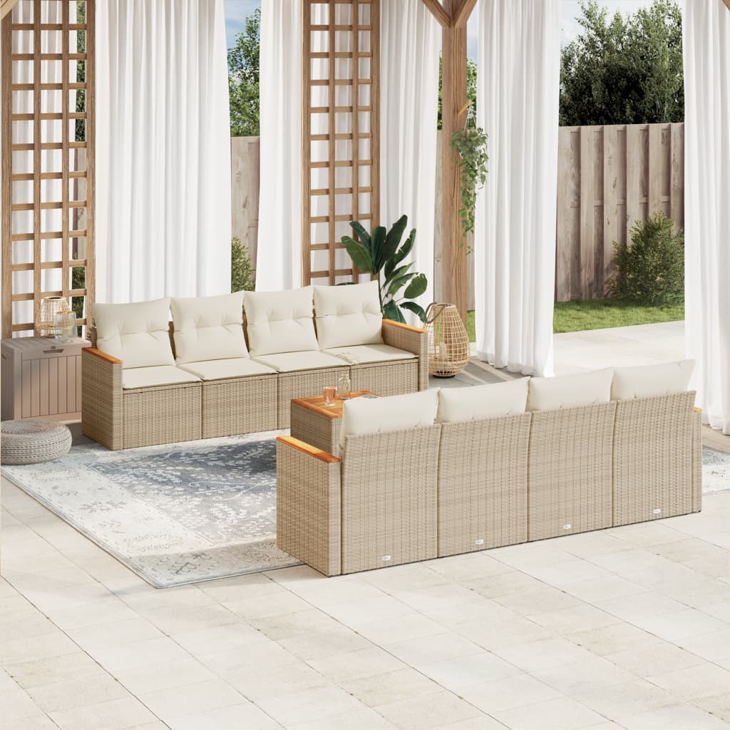 9-delige Loungeset met kussens poly rattan beige is nu te koop bij PeponiXL, paradijselijk wonen!