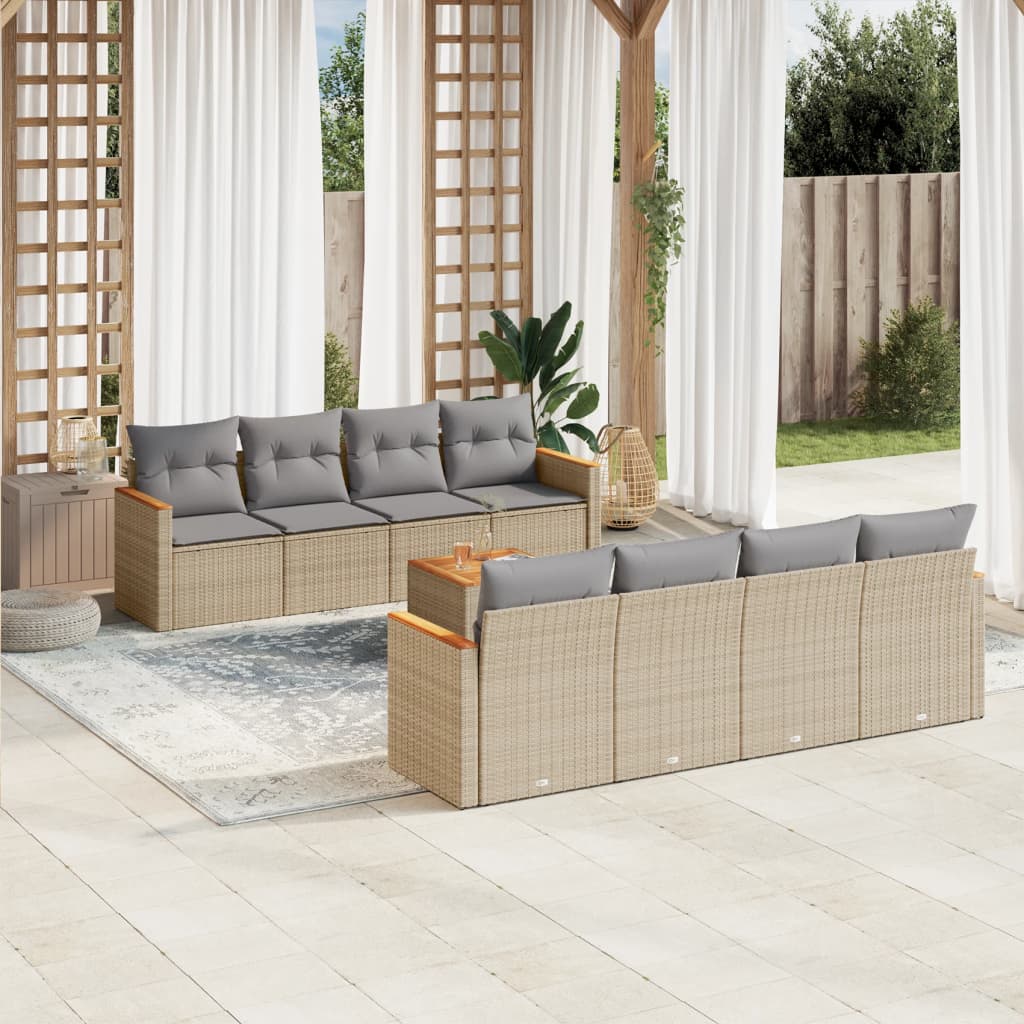 9-delige Loungeset met kussens poly rattan gemengd beige is nu te koop bij PeponiXL, paradijselijk wonen!
