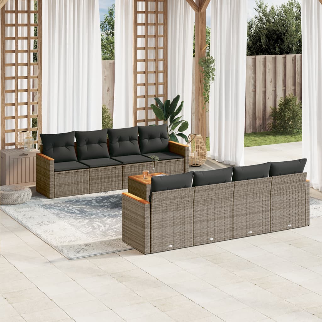 9-delige Loungeset met kussens poly rattan grijs is nu te koop bij PeponiXL, paradijselijk wonen!