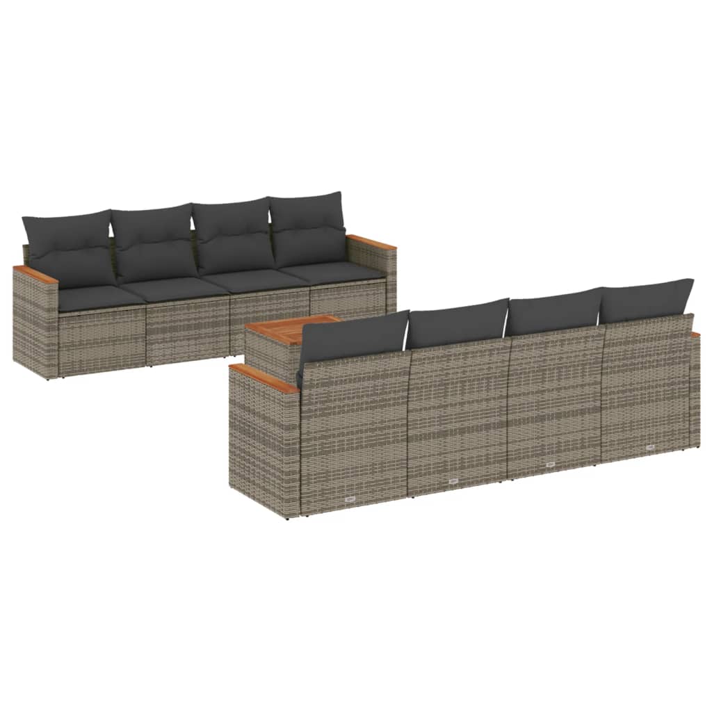 9-delige Loungeset met kussens poly rattan grijs is nu te koop bij PeponiXL, paradijselijk wonen!