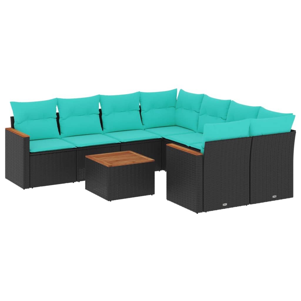 9-delige tuinbankset met kussens van zwart polyrotan is nu te koop bij PeponiXL, paradijselijk wonen!