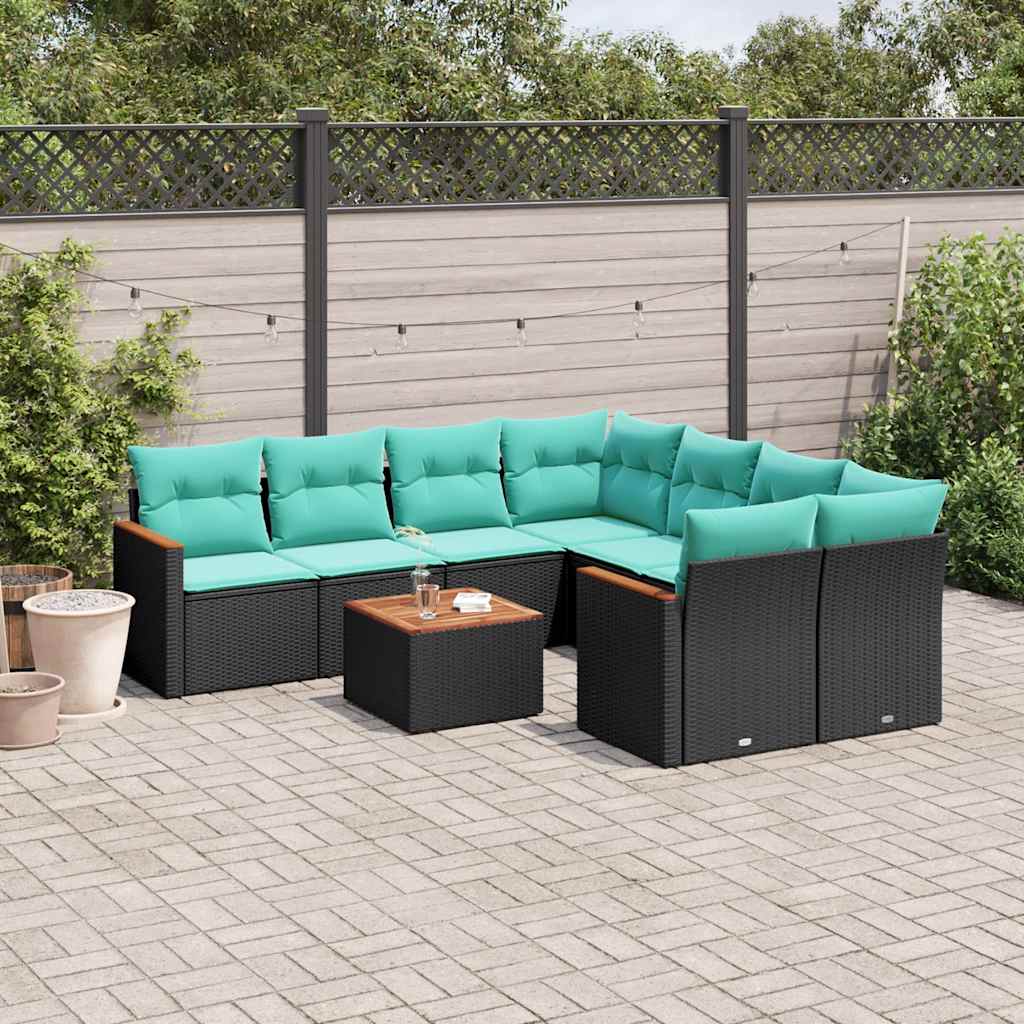 9-delige tuinbankset met kussens van zwart polyrotan is nu te koop bij PeponiXL, paradijselijk wonen!