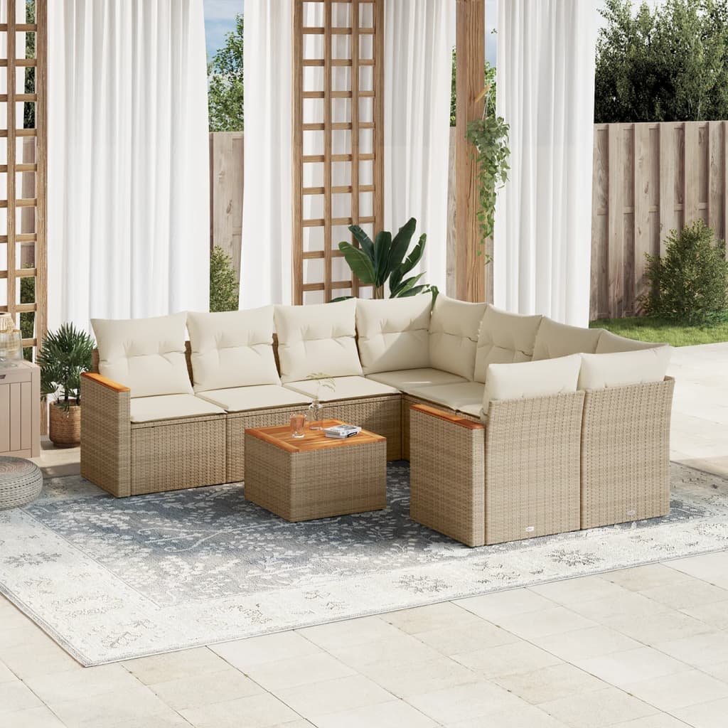9-delige Loungeset met kussens poly rattan beige is nu te koop bij PeponiXL, paradijselijk wonen!