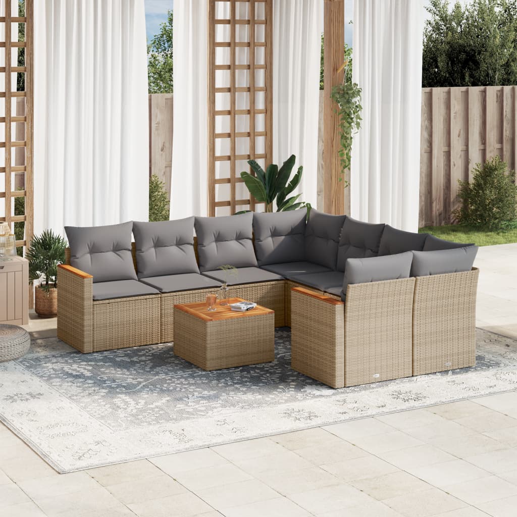 9-delige Loungeset met kussens poly rattan gemengd beige is nu te koop bij PeponiXL, paradijselijk wonen!