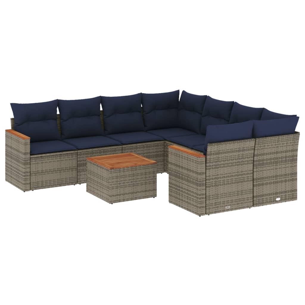 9-delige tuinbankset met kussens, grijs polyrotan is nu te koop bij PeponiXL, paradijselijk wonen!