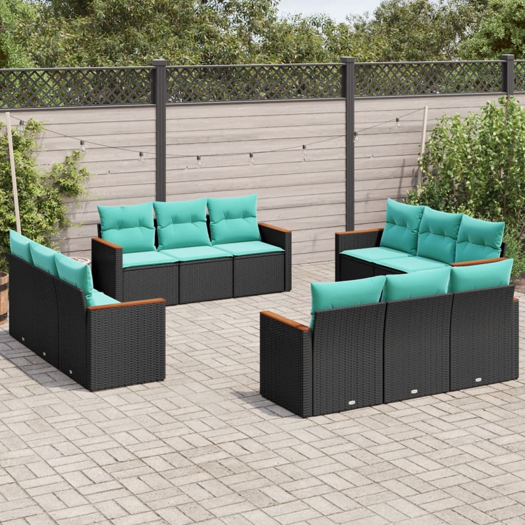 12-delige tuinbankset met kussens van zwart polyrotan is nu te koop bij PeponiXL, paradijselijk wonen!