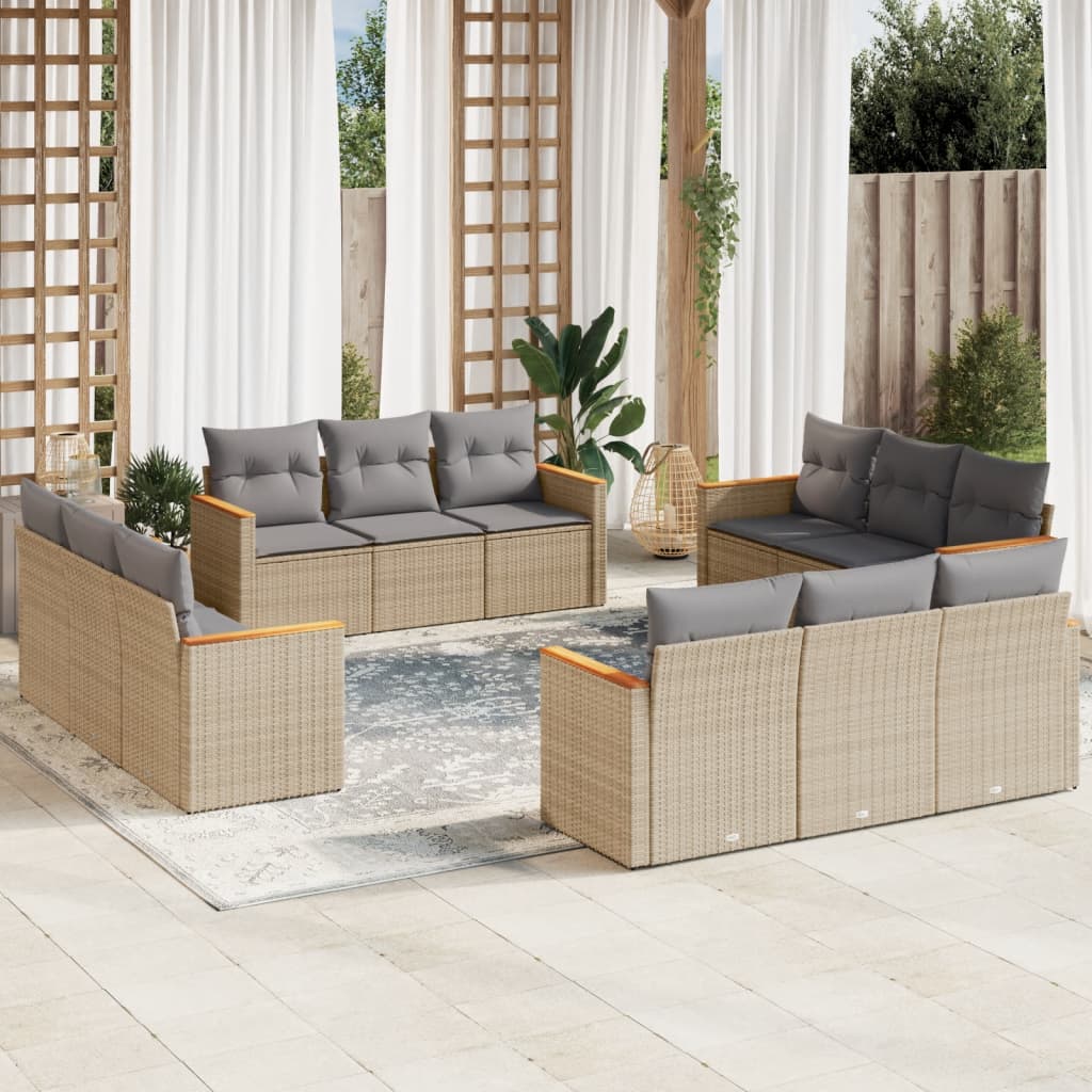 12-delige Loungeset met kussens poly rattan gemengd beige is nu te koop bij PeponiXL, paradijselijk wonen!