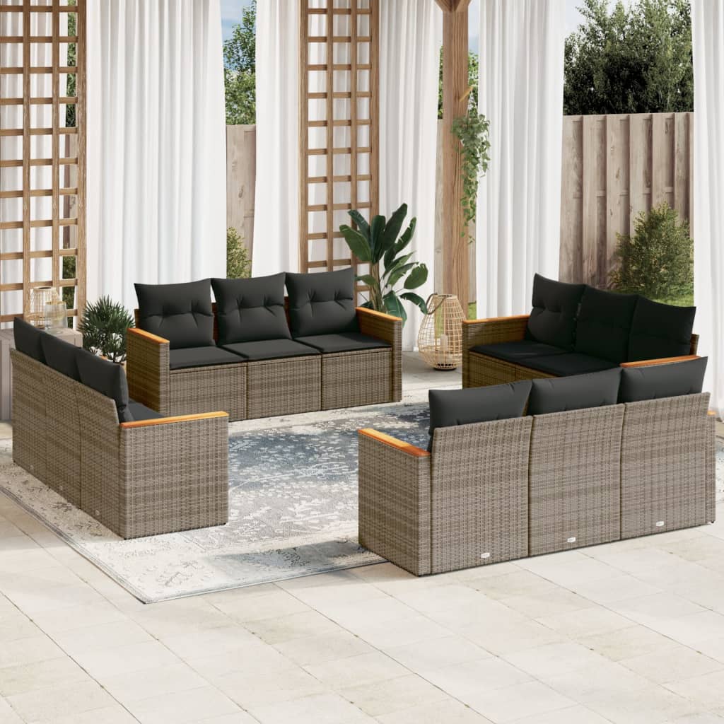 12-delige Loungeset met kussens poly rattan grijs is nu te koop bij PeponiXL, paradijselijk wonen!